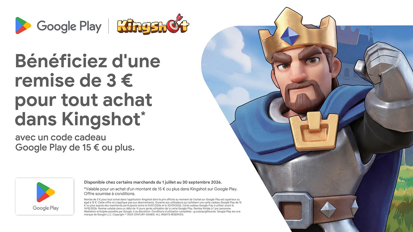 Réduction sur Kingshot avec une carte cadeau Google Play